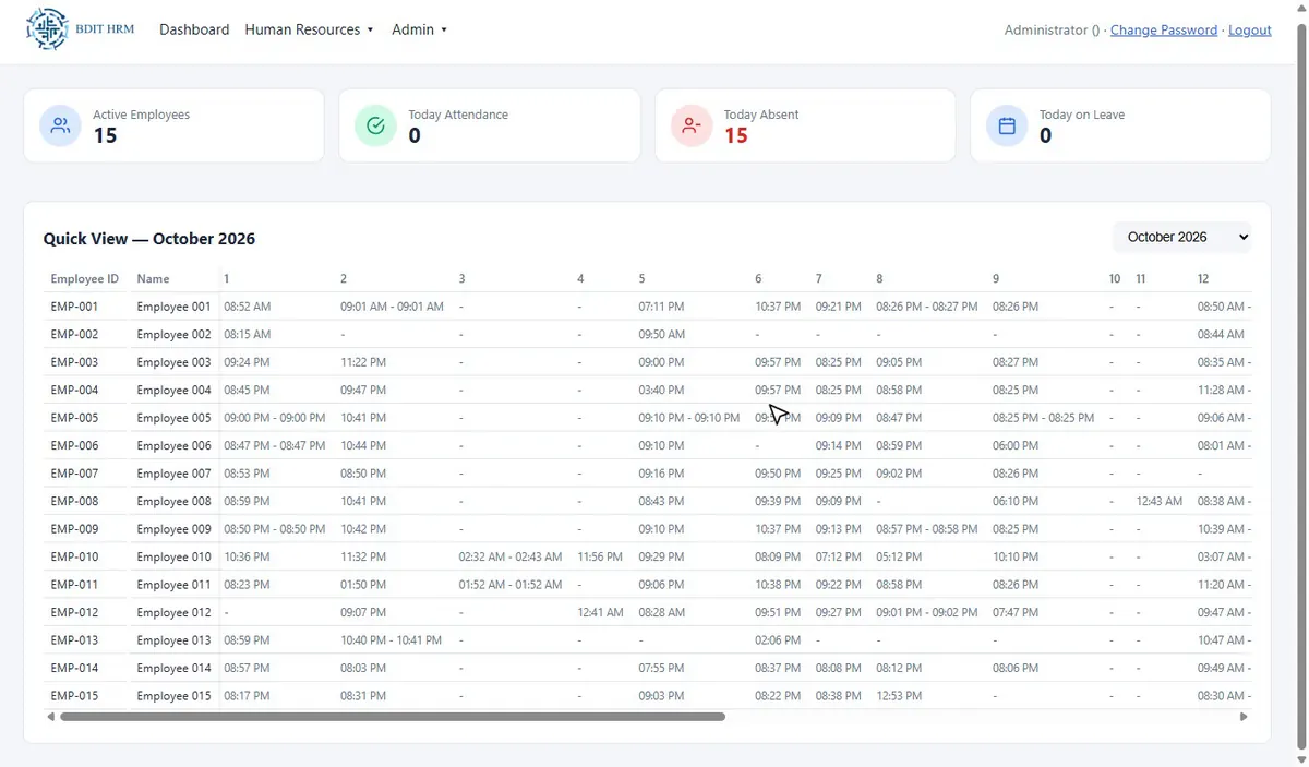 BDIT HRM attendance dashboard