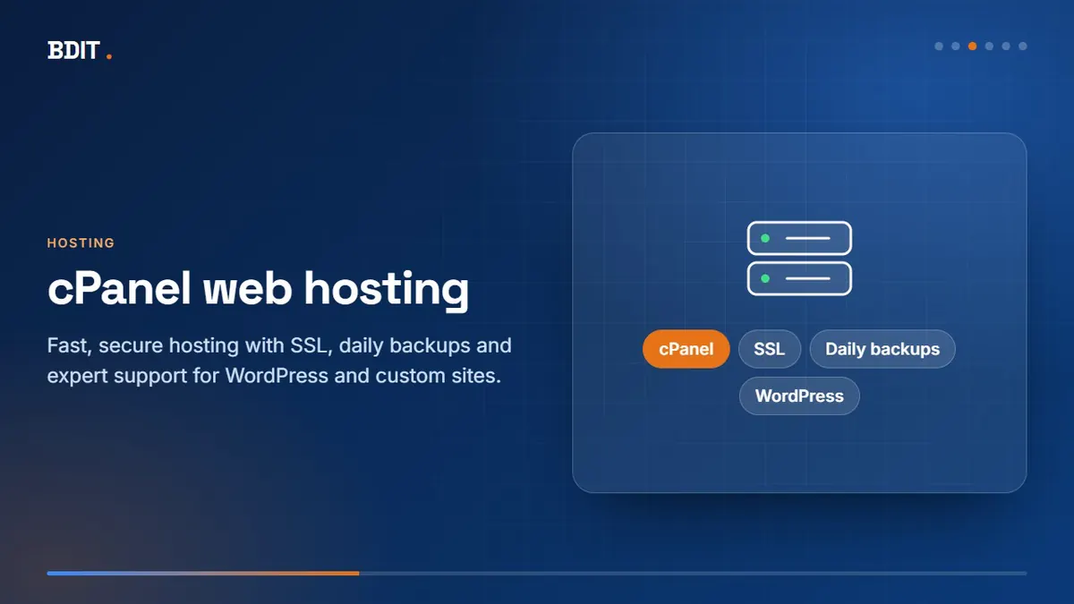 Domain registration, cPanel hosting, VPS, business email and SSL from BDIT
